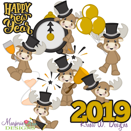 Happy Moose 2019 New Year SVG Cutting Files Includes Clipart - Click Image to Close
